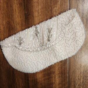 1920s Vintage Beaded‎ Clutch Evening Bag Cream White Handmade Belgium silk